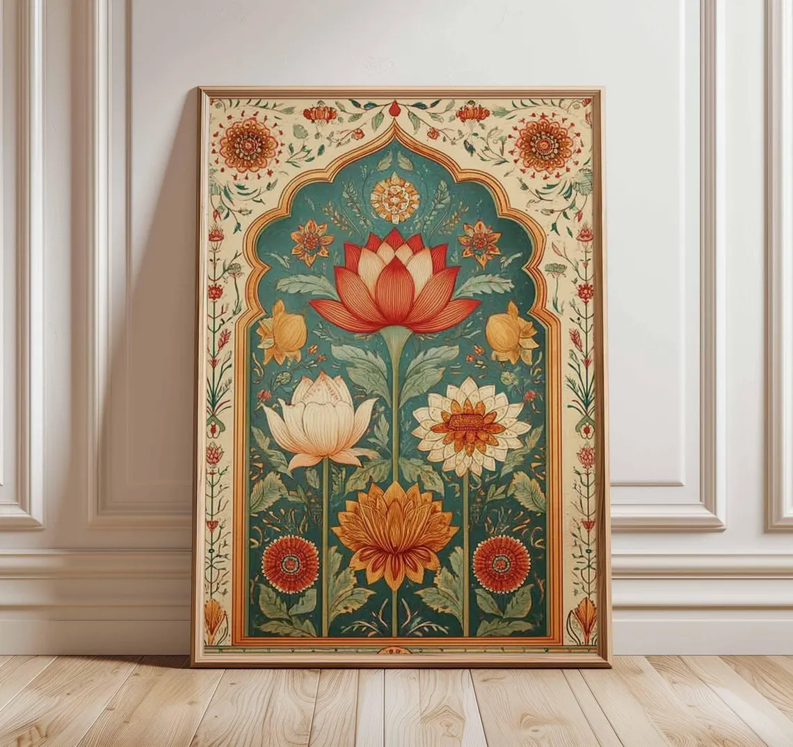 Ethnic Fashion India - Lotus Flower Wall Art Poster, Indian