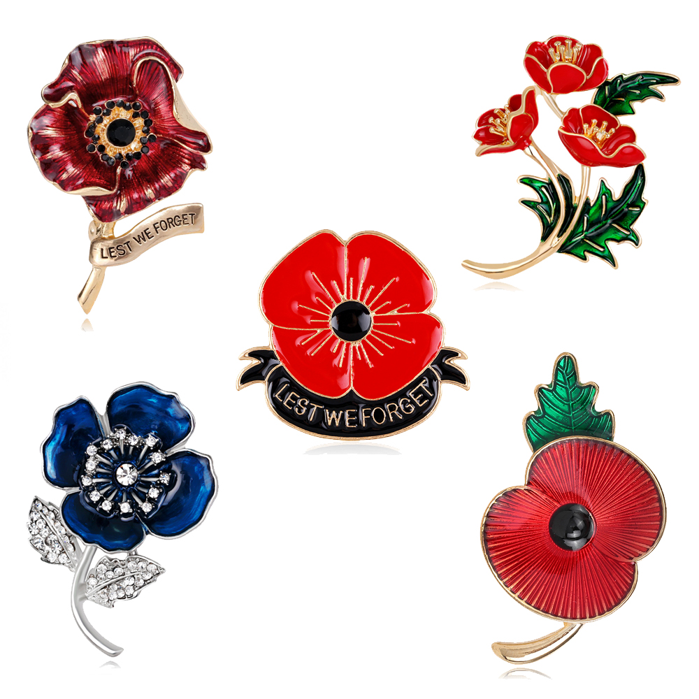 Ethnic Fashion Uk - Enameled Red Poppy Flower Brooch for
