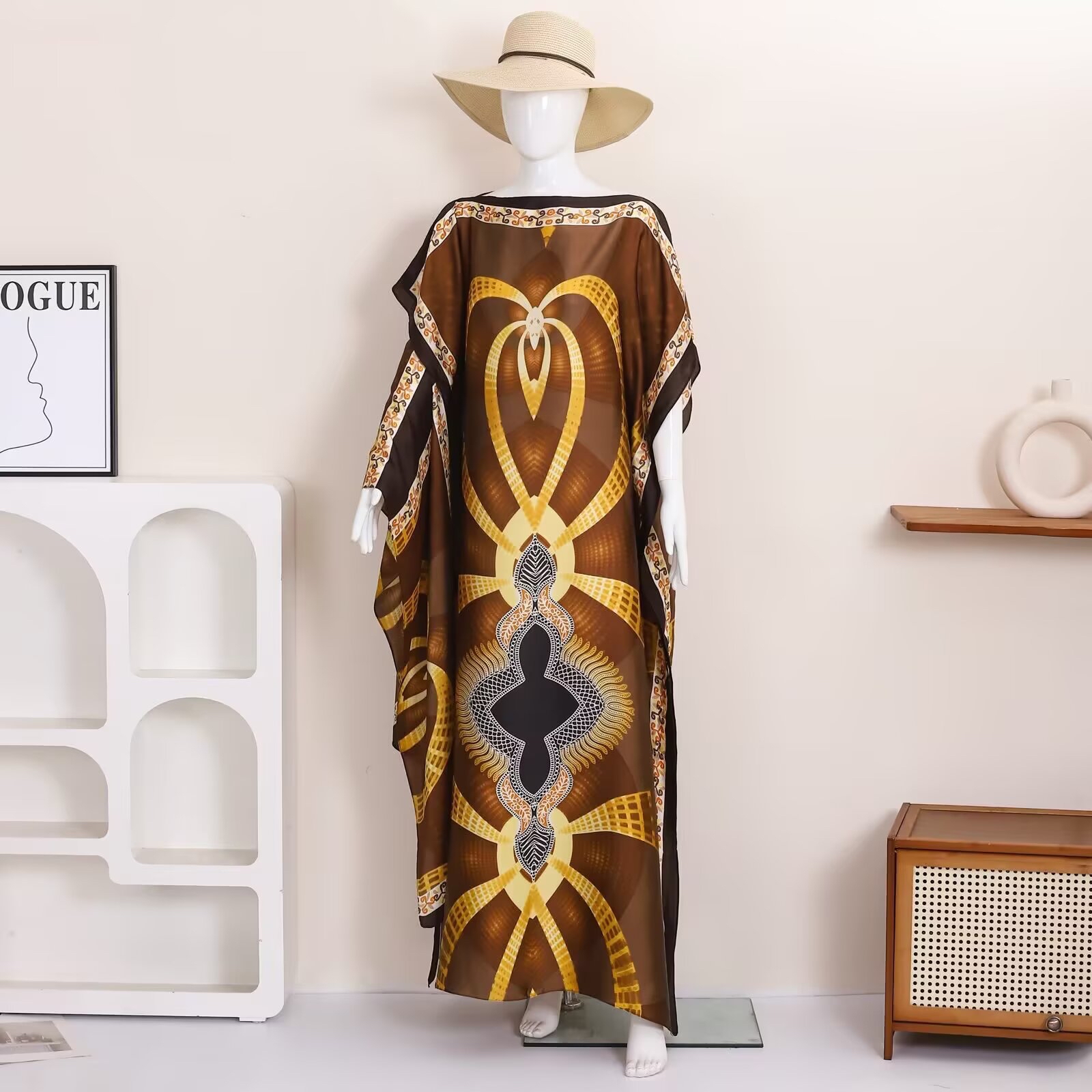 Ethnic Fashion Dress - 1 retro ethnic geometric printed satin