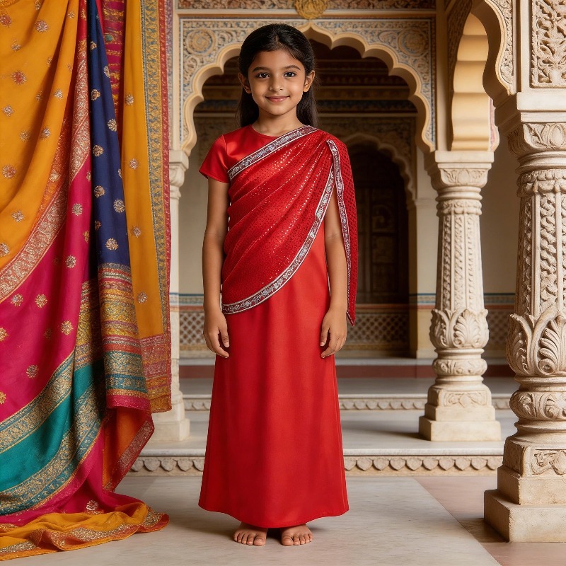 Ethnic Gown - Girls Indian Traditional Dress Red Sequin