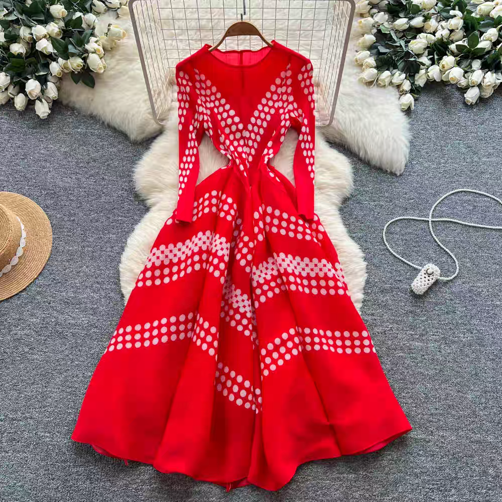 Elegant Polka Dot Pleated Dres - Ethnic Fashion Dress review and price