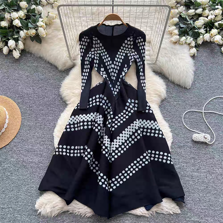Elegant Polka Dot Pleated Dres - Ethnic Fashion Dress review and price