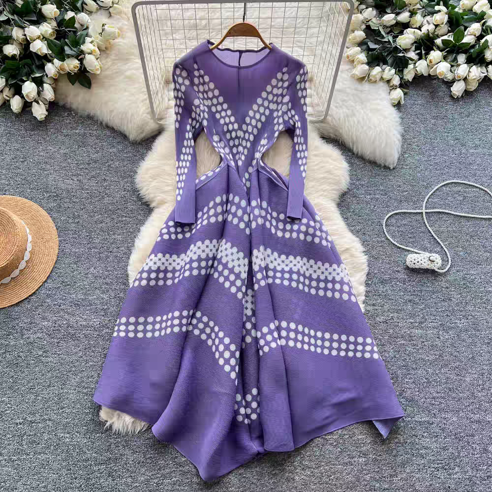 Elegant Polka Dot Pleated Dres - Ethnic Fashion Dress review and price