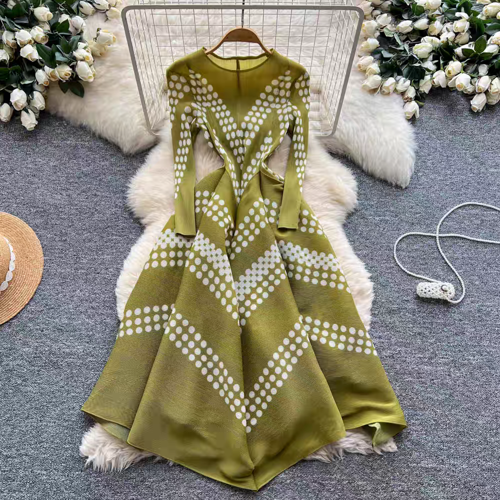 Elegant Polka Dot Pleated Dres - Ethnic Fashion Dress review and price
