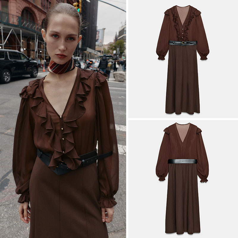 Elegant V-Neck Long Sleeve Mid - Ethnic Fashion Dress review and price